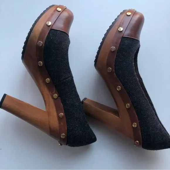 Tory Burch Brown and Gray Heels - Picture 3 of 9